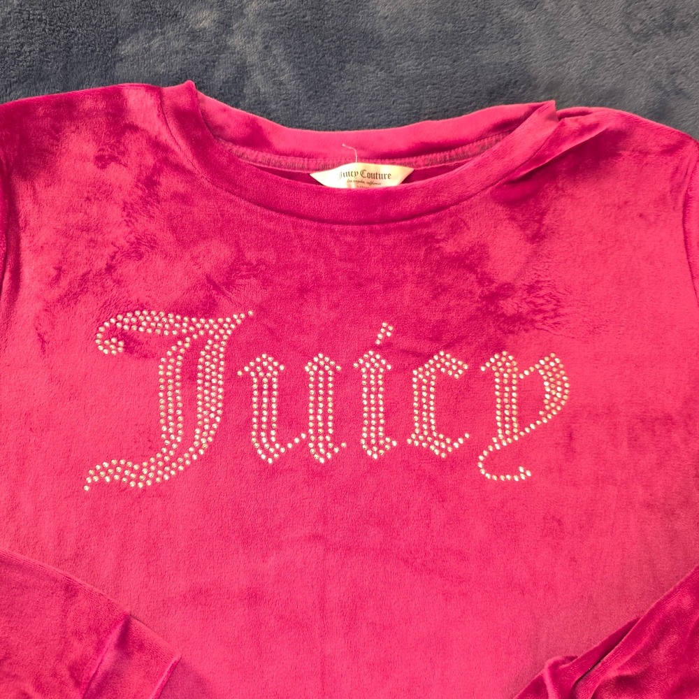 Juicy Couture Magenta Pink Velour Rhinestone Logo Sleepwear Top Medium 3330-47